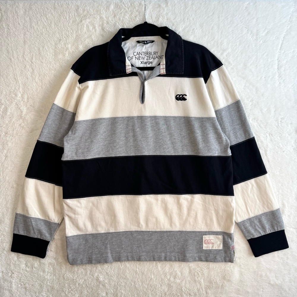 Canterbury of New Zealand Long Sleeve Rugby Polo‎ Shirt Men’s XL Striped Y2K 90s